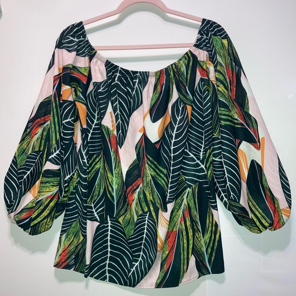 Off Shoulder Blouse XL Palm Leaves in multicolor Great Condition 11078 - Picture 2 of 7